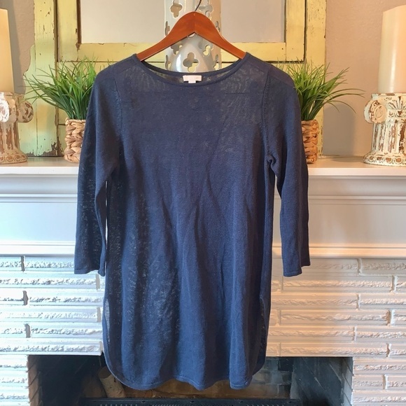 J. Jill Tops - J. Jill Navy Linen Cotton 3/4 Sleeve S Boatneck Tunic Top Organic Size XS